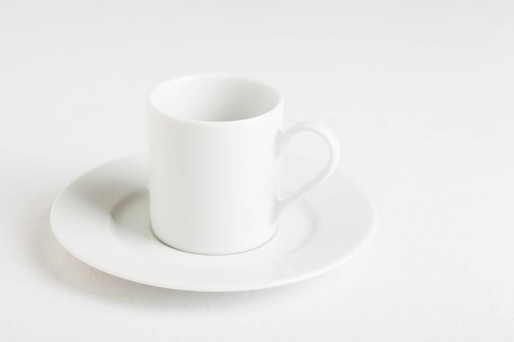 TASSE CAFE EMPILABLE+SOUCOUPE PORCELAINE BLANCHE BISTRO 8CL